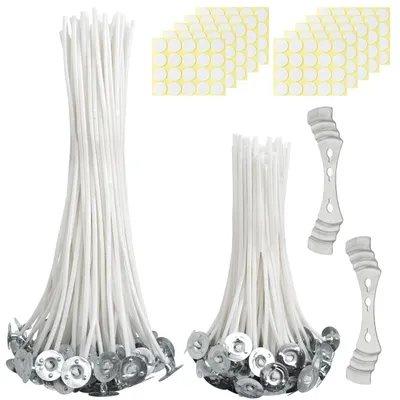 Kerzendocht-Set, 200 Dochte 10/15 cm, 200 Klebepunkte, 2 Zentrierhilfen