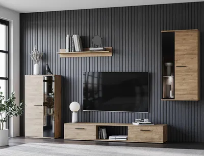 Produktbild von Wohnwand SALSA Lefkas, 4-teiliges Set mit TV Lowboard (175,5 cm), Vitrinen und Wandregal
