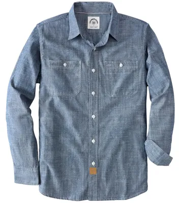 Productafbeelding van Heren chambray overhemd met lange mouwen en borstzak
