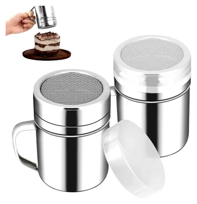 Produktbild von 2 Stück Edelstahl Puderzuckerstreuer mit Deckel und Griff