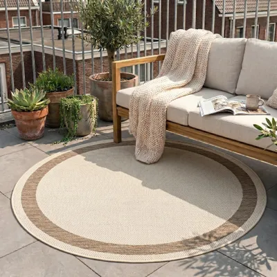 Produktbild von Volero - Outdoor Jute Teppich Rund - Nomad Edge Creme - Ø 120 cm - Wohnzimmer, Esszimmer, Balkon, Garten, Terrasse - Boho, Industrielle, Ländlich, Modern, Skandinavisch