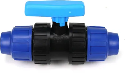Produktbild von PP Rohr Verschraubung Blau PN10 Klemmfitting, Kugelhahn 25 x 25