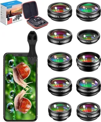 Image de Kit d'objectifs professionnels pour smartphone - Grand angle, macro, fisheye, kaléidoscope - Équipement professionnel pour la photographie mobile