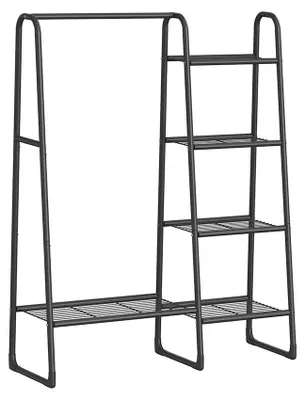 Produktbild von Kleiderständer mit 5 Ablagen, Stahlrahmen, schwarz – 40 x 101,7 x 153,3 cm