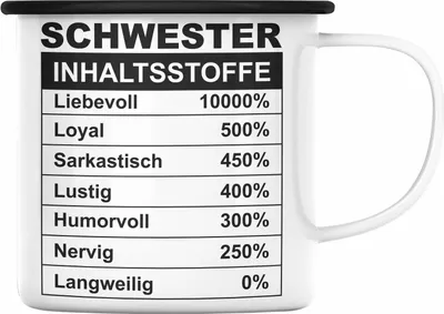 Produktbild von Trendation - Emaille Tasse für Schwester Geschenk Spruch Sprüche Geschenkidee Beste Schwester Inhalsstoffe Geburtstag (Schwarz)