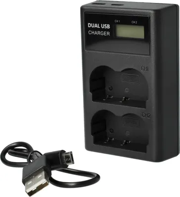 Produktbild von vhbw Dual Micro-USB + USB-C Ladegerät kompatibel mit Canon EOS D30, D60, 5D, Digital Rebel Kamera - Ladeschale + Micro-USB Kabel Ladeanzeige + Display