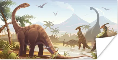 Produktbild von MuchoWow® Poster Dinosaurier - Landschaft - Tropisch - Kinder - Jungen 160x80 cm - Foto Poster