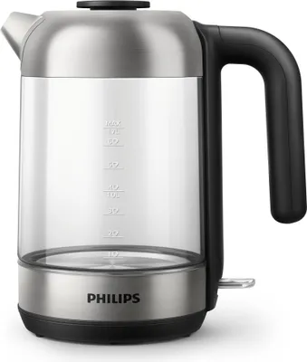 Produktbild von Philips Wasserkocher Series 5000 aus Glas, 1.7 L, Leuchtanzeige mit Klappdeckel und Kontrollanzeige, Metall (HD9339/80)