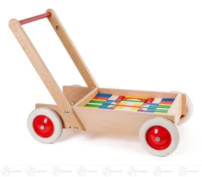 Productafbeelding van Loopwagen met bouwstenen. Hoogte = 51 cm. Nieuw