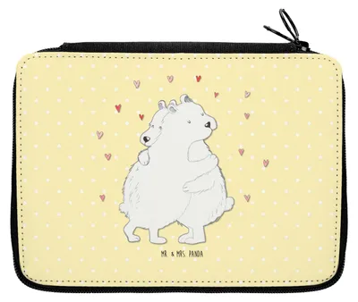 Produktbild von Mr. & Mrs. Panda Etui Eisbär Umarmen - Gelb Pastell - Geschenk, Schlampermäppchen, Federmäppchen, Lustige Sprüche, Bleistiftetui, Schulmäppchen, Federtasche