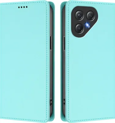 Image de Etui en cuir pour Tecno Pova 7 Neo, étui magnétique en cuirPolyuréthaneavec support Vert Menthe