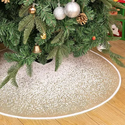 Obrázok produktu pre Dekoračná podložka pod vianočný stromček, kruhová, farba khaki + biela (ako sneh), priemer 90 cm