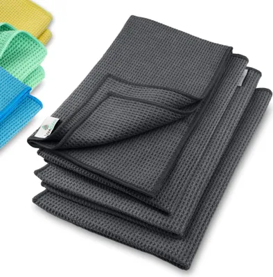 Produktbild von ELEXACLEAN Mikrofaser Trockentuch, Premium Waffeltuch (4 Stück, 60x40 cm, Anthrazit) superweiche Qualität für Auto, Glas, Küche, Geschirr, Bad