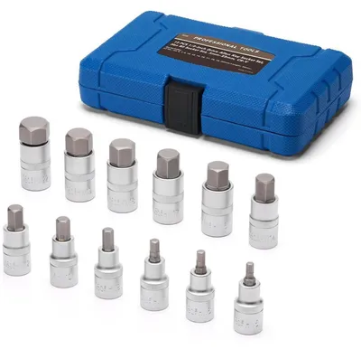 Productafbeelding van Set van 12 ringsteeksleutels, 1/2" aandrijving, H-type, 5mm-22mm, CR-V staal, met opbergbox