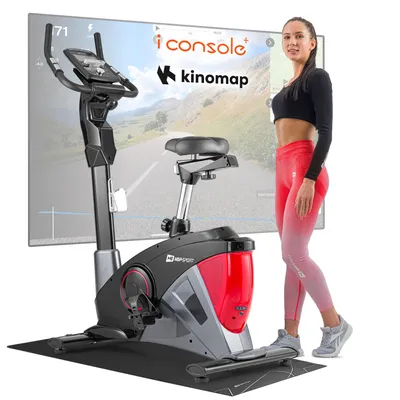 Produktbild von Hop-Sport Heimtrainer Fahrrad HS-090H Rot mit App-Steuerung & 32 computergesteuerten Widerstandsstufen, Pulsmessung Transportrollen, Fitnessbike 150kg