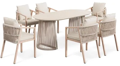 Produktbild von di volio Gartenmöbel Set ARNELI – beige, großzügige Gartengarnitur mit Tisch und 6 Stühlen, Terrassenmöbel für außen, stabil & bequem
