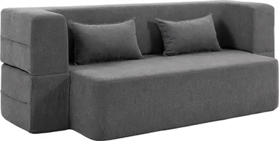 Produktbild von 2-Sitzer-Schlafsofa aus Schaumstoff, Schlafcouch mit breiten Armlehnen, 2 Kissen, 360 kg Belastbarkeit, Grau