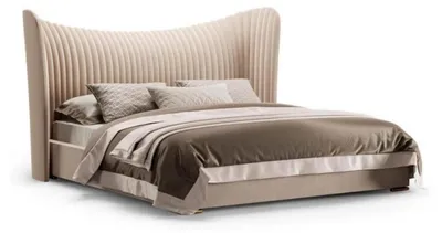 Produktbild von Beiges Doppelbett Designer Holz Betten Bettgestelle Schlafzimmer Möbel Bett