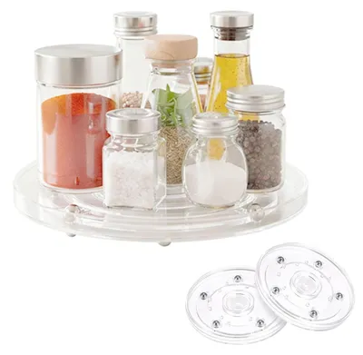 Image de 2 plateaux pivotants en acrylique, organiseur pivotant de 10 cm avec pivot pour réfrigérateur, cuisine, épices, cosmétiques – plateau pivotant transparent