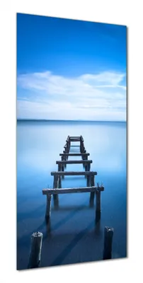 Produktbild von Wallario selbstklebende Duschrückwand 70 x 200 cm mit Motiv Rustikaler Holzsteg im blauen See - Wandverkleidung mit Hochglanzlaminat in Glasoptik