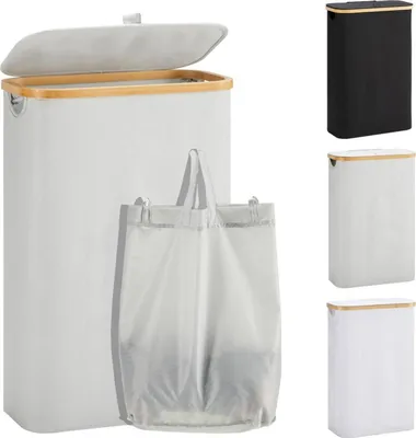 Produktbild von YOUDENOVA Wäschekorb mit Deckel 48L Bambus Grau faltbarer Wäschesortierer