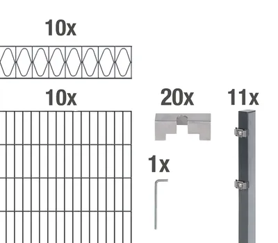 Produktbild von Alberts Doppelstabmattenzaun Eleganz, Höhe 160 cm, Länge 20 m, 2 m Matte, anthrazit, zum Einbetonieren