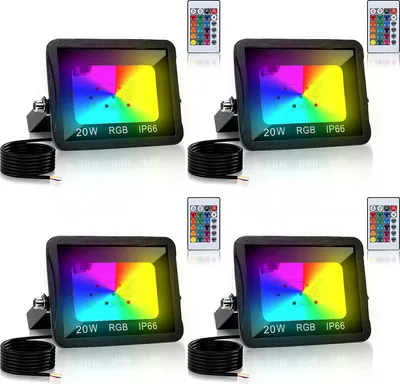 Produktbild von Clanmacy 20W RGB fluter mit Fernbedienung RGB LED Strahler RGB LED Außenstrahler IP66 Wasserdicht 4 Stück