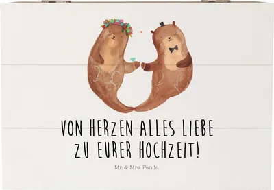 Produktbild von Mr. & Mrs. Panda Kiste Hochzeit Otter 22 x 15 cm - Weiß - Geschenk, Trauung, Schatulle, Truhe, Hochzeitskarte, Box, geschenkkiste, mit Deckel, Zur, Hochzeitsgeschenk