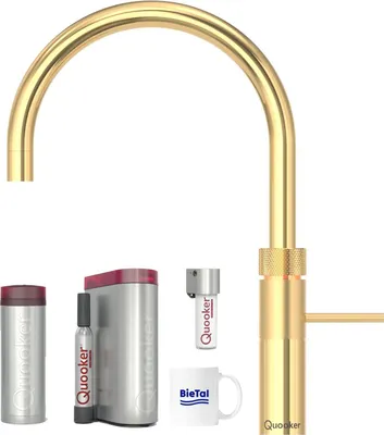 Produktbild von Quooker Wasserhahn Fusion Round gold & PRO3 & Sprudelwasser CUBE mit CUBE Filter