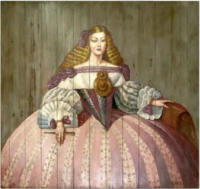Image de Casa Padrino Luxe Peinture murale baroque Lady Multicolore 150 x H. 150 cm - Peinture en bois peinte à la main - Décoration murale baroque - Noble et somptueuse