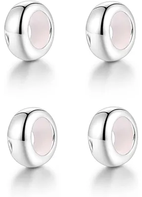 Image de Charm Stopper en argent sterling 925 pour bracelet avec clip en caoutchouc, lot de 4, argent, diamètre de trou : 2,5 mm