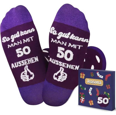Zdjęcie produktu dla Skarpety damskie, bawełniane, z motywem serca i kropeczek, fioletowe, rozmiar 39-42, motyw "50 urodzin"
