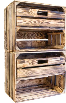 Produktbild von 2er set Obstkiste Johanna geflammt mit Schublade Längs 50 x 40 x 30cm