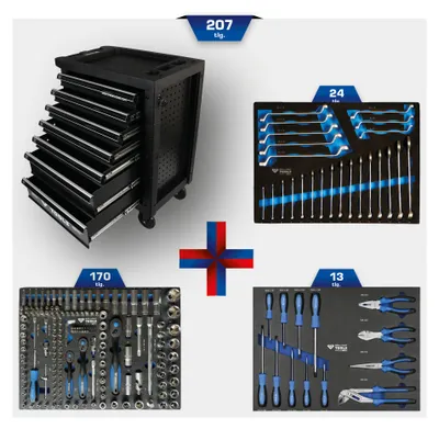 Immagine prodotto di BRILLIANT TOOLS Carrello da officina con 7 cassetti e 207 utensili - BT153207