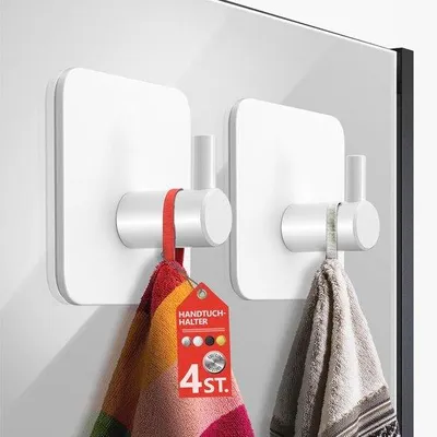 Produktbild von Famanu Handtuchhaken selbstklebend - Set von 4 rostfreien Haken für Bad und Küche
