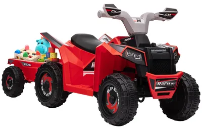 Immagine prodotto di HOMCOM Quad per bambini, quad elettrico per bambini, auto elettrica da 6 V con rimorchio in metallo, rosso