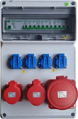 Produktbild von Stromverteiler  CEE 63A 32A 16A 4x230V Schuko Wandstromverteiler verdrahtet FI / LS T3952