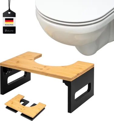 Produktbild von eluno Toilettenhocker, Fußbank aus Bambus, platzsparend zusammenklappbar