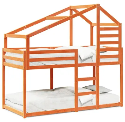 Produktbild von vidaXL Etagenbett mit Dach Wachsbraun 90x200 cm Massivholz Kiefer
