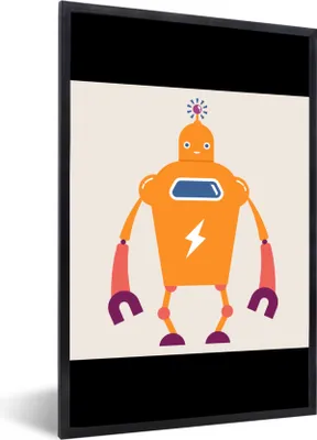 Produktbild von MuchoWow® Gerahmtes Poster Roboter - Antenne - Orange - Blitzschlag - Junge - Kinder 20x30 cm - Poster mit Schwarzem Bilderrahmen Wandposter Rahmen Foto Bilder - Drucken - Bilder Poster im Rahmen