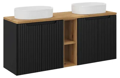 Produktbild von Doppelwaschtisch 140.4cm Riva, Schwarz und Holzoptik