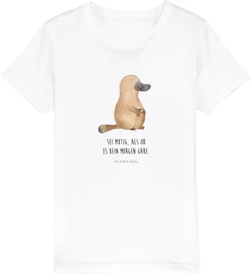 Produktbild von Mr. & Mrs. Panda Kleinkinder T-Shirt Schnabeltier Mut 5-6 Jahre (110/116) - Weiß - Geschenk, Baumwolle Kinder, Neustart, Kindershirt, Meer, Motivation, Teenager, Mädchen