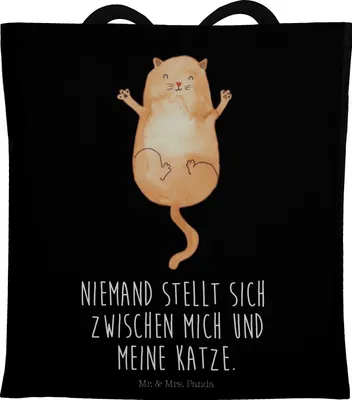 Produktbild von Mr. & Mrs. Panda Tote Bag Katze Umarmen - Schwarz - Geschenk, Einkaufstüte, Shopping Tasche, Katzen, Beutel, Cats, Jutebeutel, Liebe, Cat
