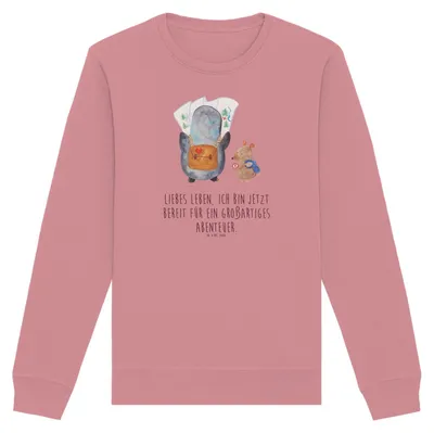 Produktbild von Mr. & Mrs. Panda Baumwoll Sweatshirt Pinguin & Maus Wanderer Größe XXL - Canyon Pink - Geschenk, Roadtrip, Pullover, Sweater, Abenteuer, Bio, Pulli, Wandern