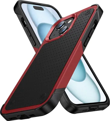 Produktbild von Für iPhone 15 Hülle Militärqualität Stoßfest Hybrid 2 in 1 Hart PC Weich TPU Handyhülle Rot Schwarz