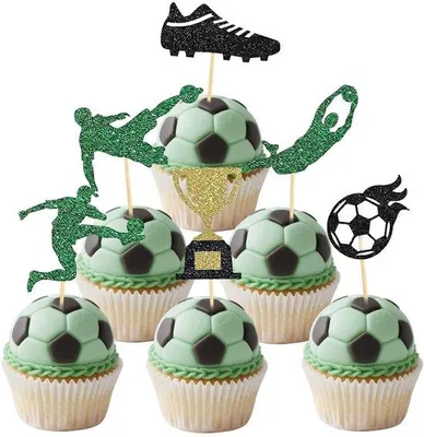 Productafbeelding van Voetbaltaartdecoratie - 24 stuks - Feestdecoratie - Karton/papier - Voetbalmotief