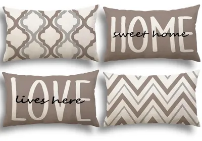 Productafbeelding van Kussensloopsets, 30x50 cm, 4 stuks, linnen, geometrische patronen, kaki