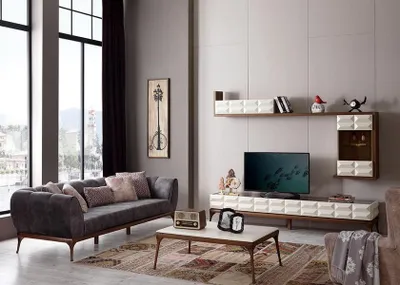Obrázek produktu pro Wohnwand Couchtisch Sofa 3 Sitzer TV Ständer RTV Lowboard Wandschrank