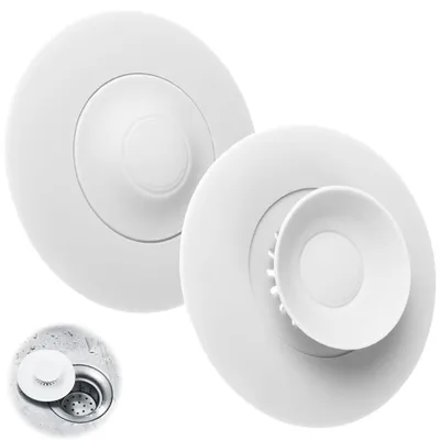 Produktbild von 2x Ablaufstopfen 10,8 cm – Silikon Ablaufstopfen – mit Haarsieb - Spülbeckenstöpsel – Badewannenstöpsel – für Waschbecken, Spüle und Badewanne - Weiß