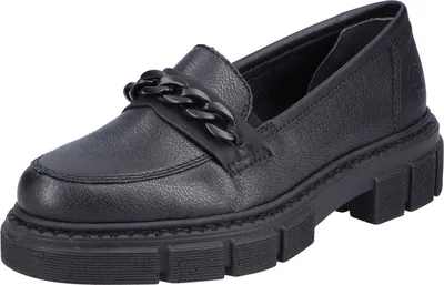 Produktbild von Rieker Damen Slipper Halbschuh Loafer Bulky Sohle modern Kettendetail M3861, Größe:38 EU, Farbe:Schwarz